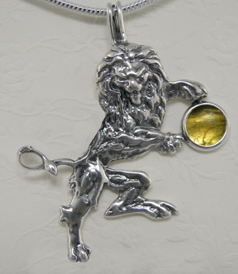 Sterling Silver Royal Rampant Lion Pendant With Citrine